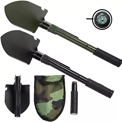 Military Survival Folding Camping Shovel W/ Carrying Case & Compass Hiking Tools • $10.02