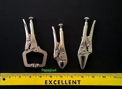 3 Pc Set Mini Locking Plier Each 5  Long Nose 4  Curved Jaw Steel Grip • $6.95