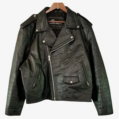 Chrome Gear Vintage Black Leather Motorcycle Jacket Perfecto Style Men Size 54 • $160