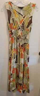 Mlle Gabrielle Sleeveless VNeck Midi Dress Floral Boho Women Sz 10 Elastic Waist • $13.74