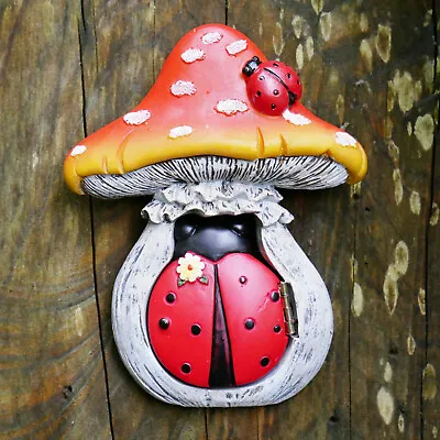 £7.99 • Buy New Fairy House Ladybird Mushroom Door Garden Wall Sculpture Decorative Ornament