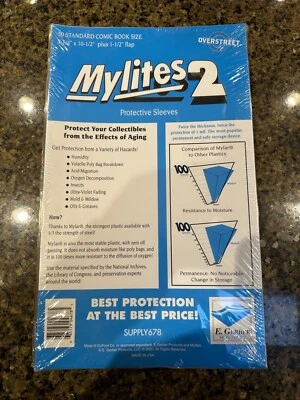 $24 • Buy 50 E Gerber Mylites 2 Mylar Comic Bags Standard Size 7-1/4  X 10-1/2  725M2