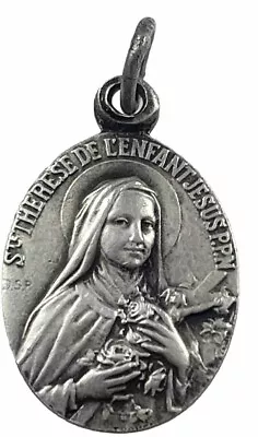 Vintage Catholic St Therese Silver Tone Religious Medal • $9.99