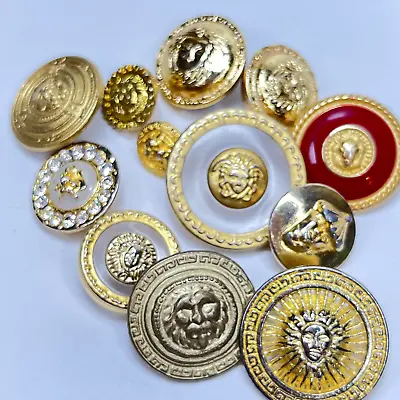 12 Mixed Buttons Vintage Gold Tone  Brass Metal Button Faces Lions Woman  61 • $25