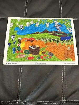 Vintage Doodle Art Coloring Poster Fall Colored 1974 RARE 15x11 • $36.44