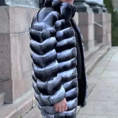 Men Real Rex Rabbit Fur Coat Natural Chinchilla Color Bomber Jacket Warm Outwear • $577.89