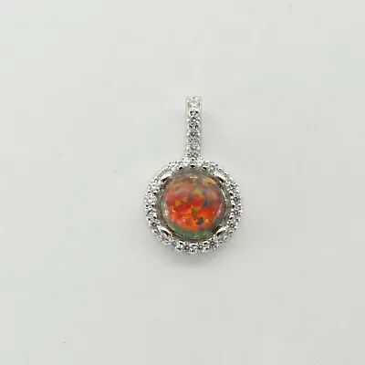 Small Mexican Fire Round FIRE OPAL Pendant - 925 STERLING SILVER - Rhodium #318e • $18.47