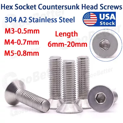 M3 M4 M5 Allen Hex Socket Countersunk Head Flat Head Screw Bolts 304 Stainless • $5.94