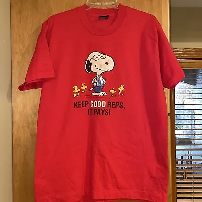 Vintage 90s Snoopy Red MetLife Shirt Size Large ~ Keep Good Reps EUC • $19.99