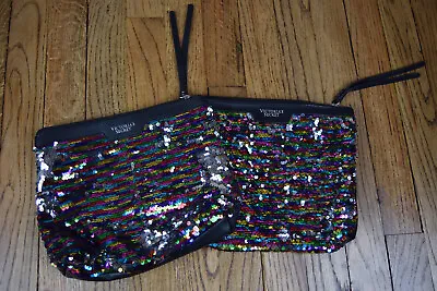 Victoria's Secret Cosmetic Bags Reversible Sequined Silver Rainbow Metallic • $17.99
