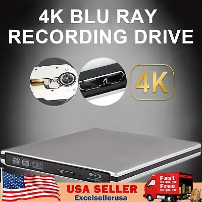 Blu Ray Burner USB External Super Slim BD DVD CD RW Disc Writer Movie Player USA • $95.89