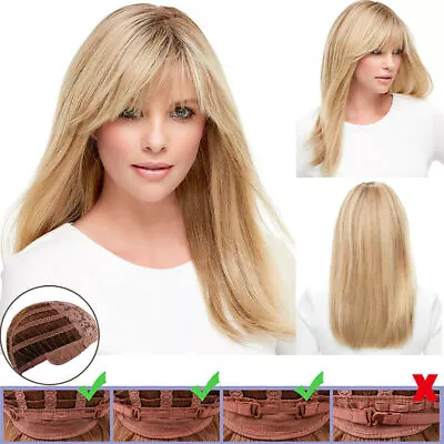 Womens Ladies Real Natural Long Wigs Gold Blonde Cosplay Straight Hair Full Wig • £16.09