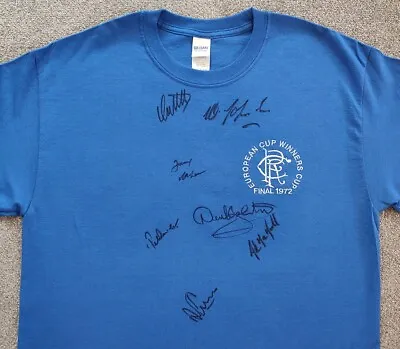 £100 • Buy Rangers 1972 ECWC Retro Shirt Signed By 7 Players. Stein, Johnstone, McCloy Etc.