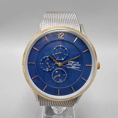 Daniel Steiger Watch Men 44mm Blue Dial Two Tone Daydate Round New Battery • $24.99