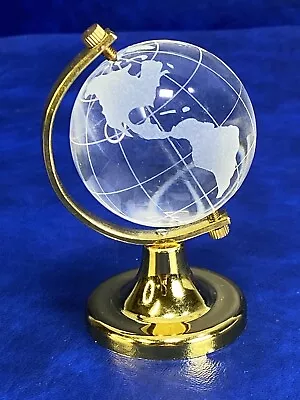 Etched Glass Clear Turning Mini World Globe Earth Paper Weight Figurine 3   B • $9.01