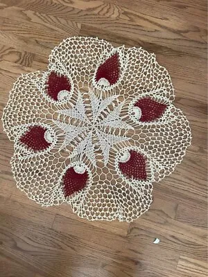 Round Hand Crochet Small Tablecloth Vintage Lace Tablecloth Floral Doily • $12