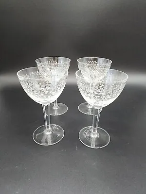 Set Of 4 Vintage Fostoria Crystal Wine Glasses All-Over Needle Etched Leaf  • $34