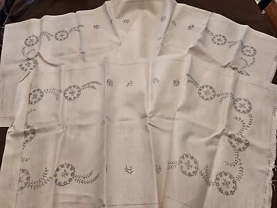 Vintage 2 STAMPED 4 EMBROIDERY Cream Linen Runner Dresser Scarf Forget Me Not • $10