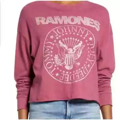 Daydreamer Womens Ramones Gold Print Crop Long Sleeve Graphic Tee Top Size M  • £55.56