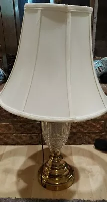 Vintage Leviton Table Lamp Clear Diamond Cut Glass And Brass 30  Tall  • $35