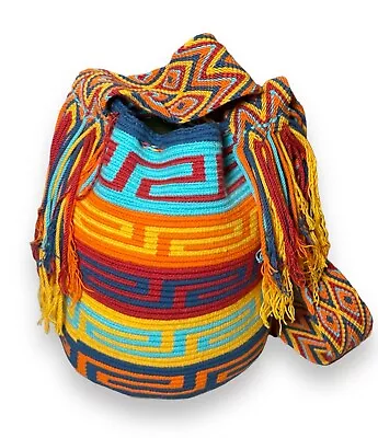 100% Handmade Wayuu Crossbody Bag Colombian Mochila Bucket Bag Colorful • $29.99