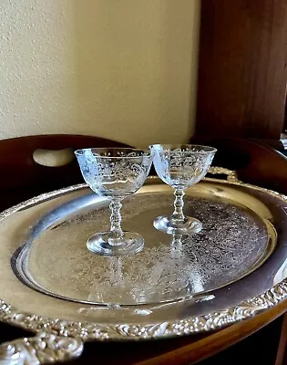 Vintage Champagne Glasses 1930's Optic Etched Cocktail Glasses Barware Set Of 2 • $24