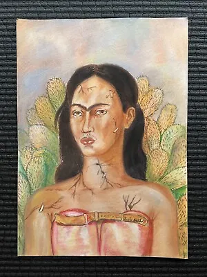 Frida Kahlo Drawing On Paper (Handmade) Signed And Stamped Vtg Art • $145