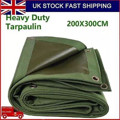 1.9M*2.8M Army Canvas Heavy Duty Tarpaulin Cover Boat Log Store Roofing Sheet • £19.94