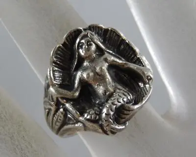 Vintage Retro Uncas Sterling Silver Mermaid In Shell Ring Size 6.25 925 F2267 • $84.99