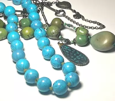 Necklaces Lot 4 Pc Aqua Turquoise Green Knotted Beads Metal Beautiful Colors #78 • $22.99