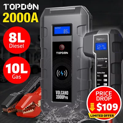 $109 • Buy TOPDON Car Jump Starter Booster Lithium 12V Battery Charger Tester V2000PRO Bank