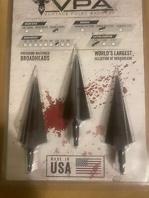 VANTAGE POINT ARCHERY VPA Broadhead 3 Bladed Solid Head 200 Grs 3 Pack • $60.95