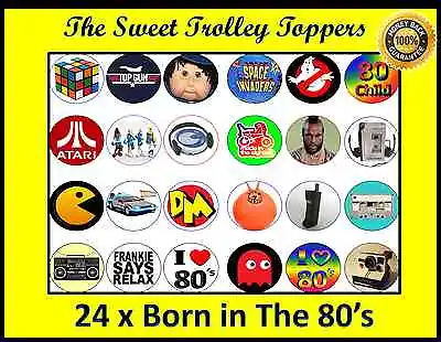 24 Eighties 80's Theme Edible Rice/Icing Paper Birthday Cupcake Toppers • £1.99