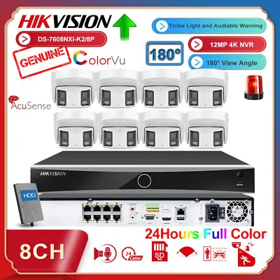 Hikvision 8CH 4MP Panoramic ColorVu 180° IP Camera System Audio+Alarm AI NVR Lot • $279.30
