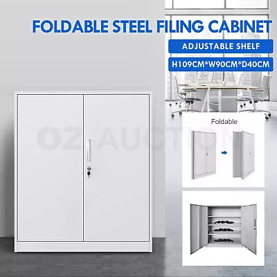 Steel Filing Cabinet Foldable Storage Metal Locker Cupboard 2 Door 4 Shelves • $189.95