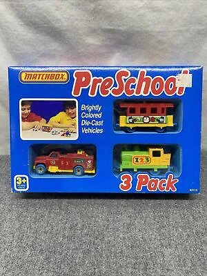 Matchbox 1990 Vintage PreSchool 3 Vehicle Set! Utility Truck/Train Engine & Car • $26.21