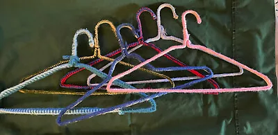 Lot Of 6 Vintage Hand Crochet Covered Wire Hangers Multicolor • $10.99