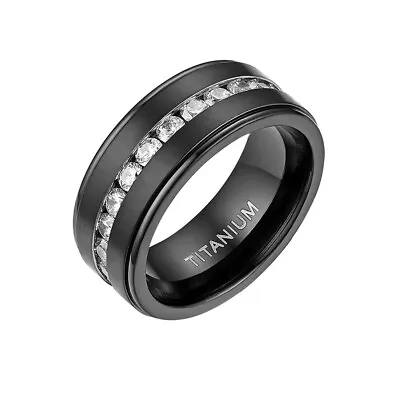 8mm Black Titanium Men's CZ Engagement Wedding Eternity Ring Band Size 7-15 • $15.99