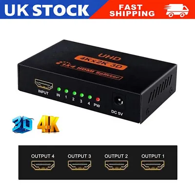 HDMI Splitter 1 In 4 Out 4K 2K Ultra HD 3D Multi Port Hub HDMI Switch Converter • £10.99