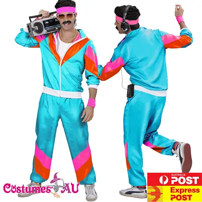 Mens 80s Costume Retro Neon Height Fashion Scouser Tracksuit 1980s Shell Suit • $34.99