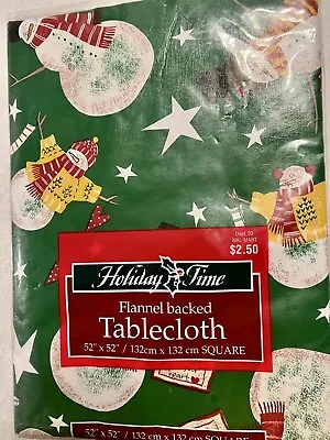 Vinyl Tablecloth Flannel Back Tablecloth Green With Snowmen Christmas 52”x52” • $12.20