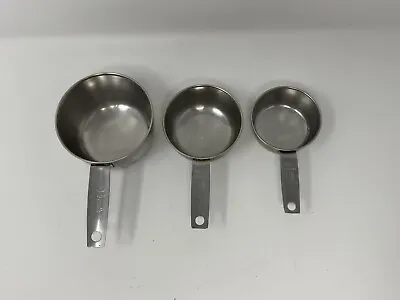 Vintage Foley Script Set Of 3 Stainless Measuring Cups 1/3 -1/2 - 1 Cup • $11.99