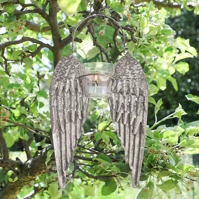 Alfresco Wall Mounted Angel Wings Candle Holder Tea Light Outdoor Glass Votive • £18.99