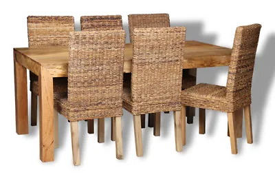Solid Mango Wood Light 180cm Dining Table & 6 Rattan Chairs New Furniture  • £1006.95