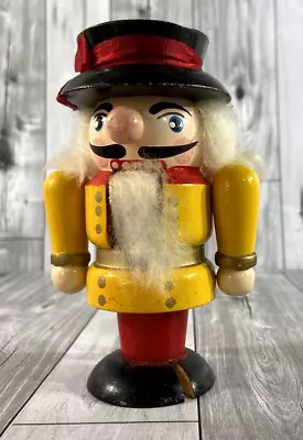 Vintage Nutcracker In Yellow W/ Red Ribbon On Top Hat 6  Tall 1980s • $9.99