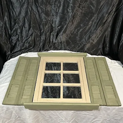 Vtg Homco Home Interiors Wood Window Pane & Sage Green Shutters With Mirror • $75