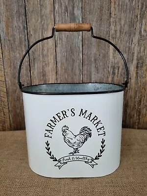 White Metal Country Farmers Market Oval Planter Pot Tub Bucket • $31.95