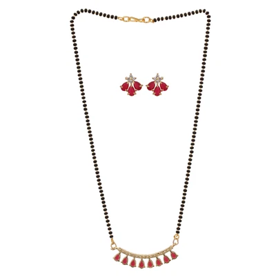 $19.91 • Buy Indian Mangalsutra AD Bridal Gold Earrings Black Beads Chain Ruby Jewelry