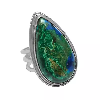 Malachite In Chrysocolla Solid 925 Sterling Silver Ring  Jewelry Size-8 AR-7578 • $20.23