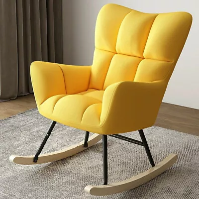 Yellow Fabric Upholstered Rocking Chair Lounge Armchair For Balcony Bedroom Sofa • £119.95